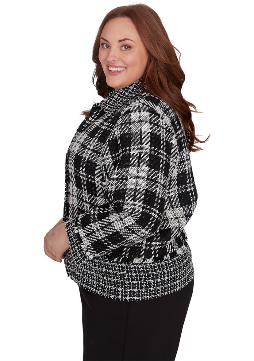 Plus Size Runway Ready Spliced Bouclé Jacket