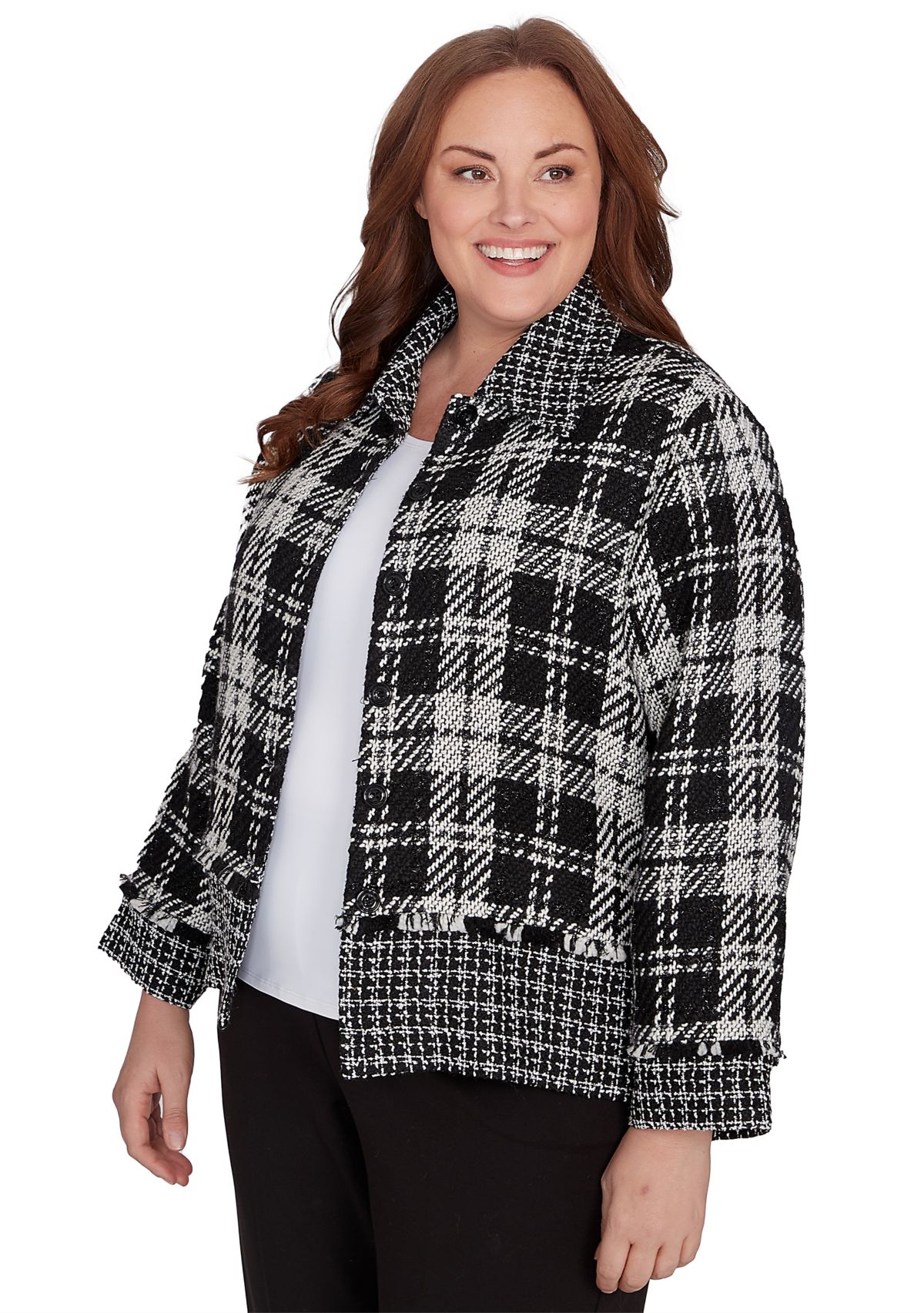 Plus Size Runway Ready Spliced Bouclé Jacket