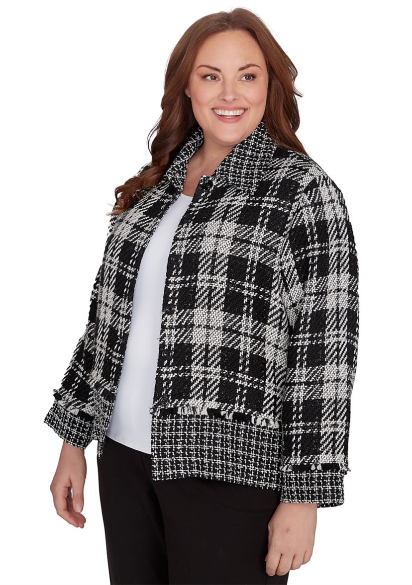 Plus Size Runway Ready Spliced Bouclé Jacket