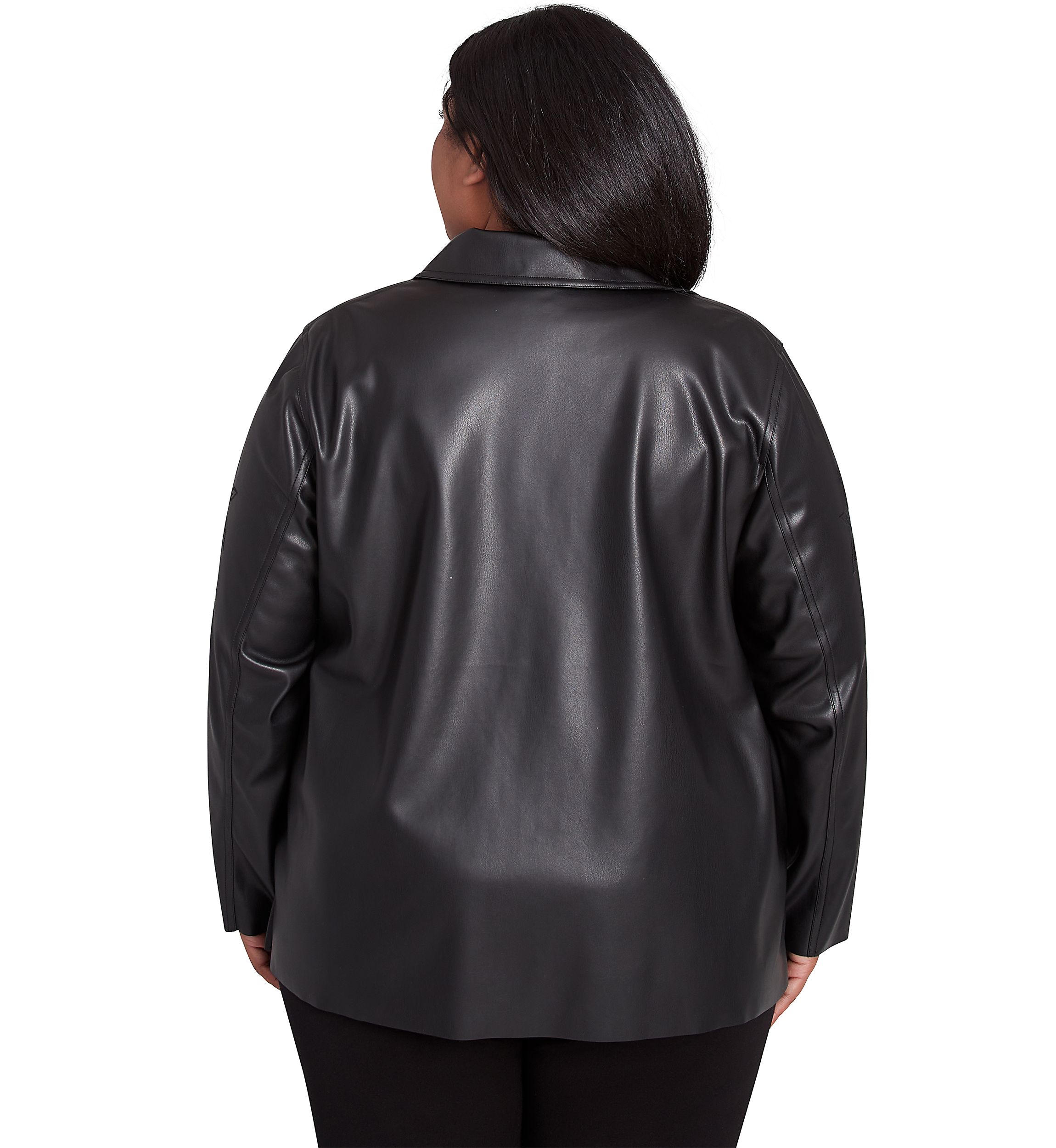 Plus Size Runway Ready Embroidered Faux Leather Jacket