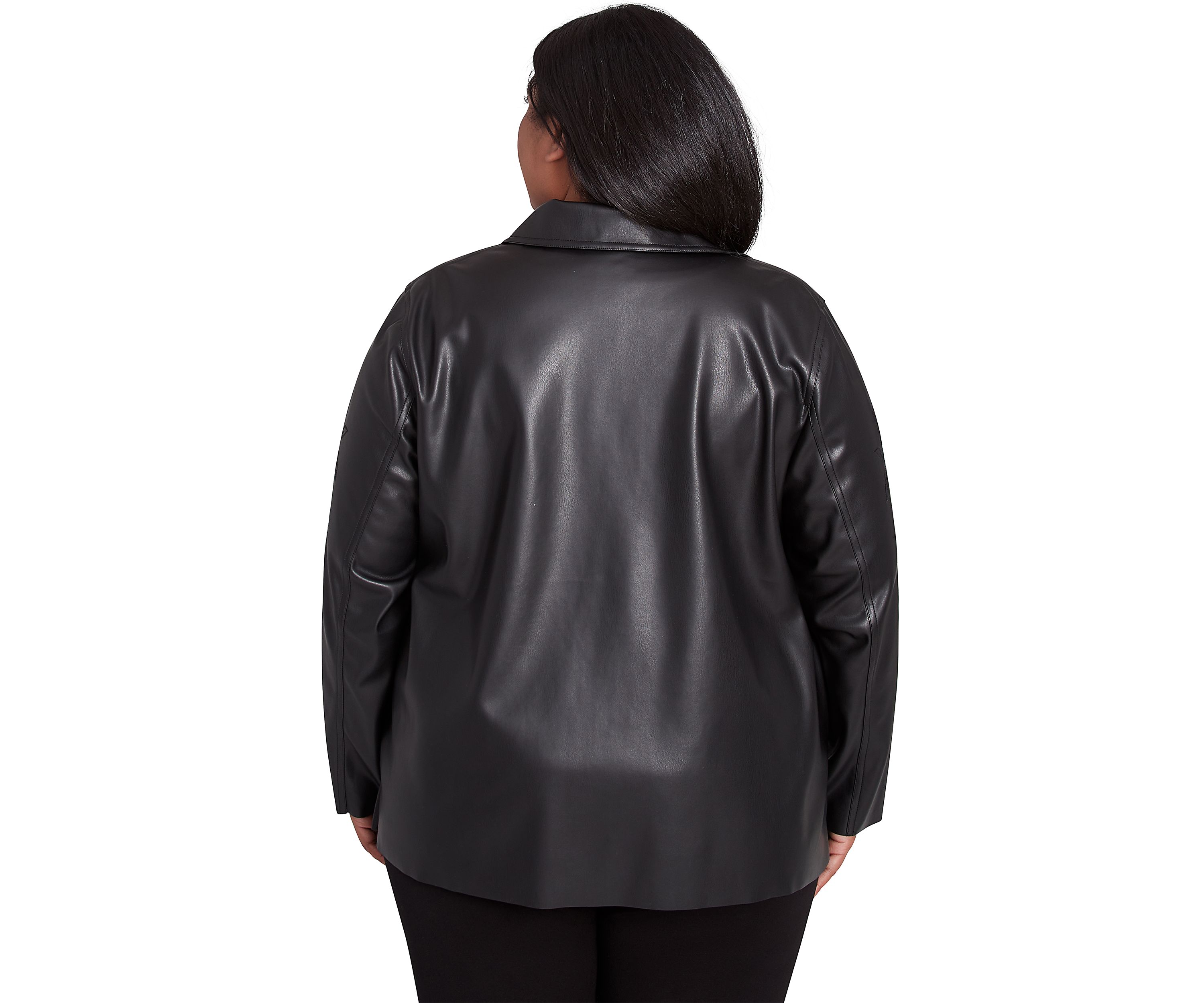 Plus Size Runway Ready Embroidered Faux Leather Jacket