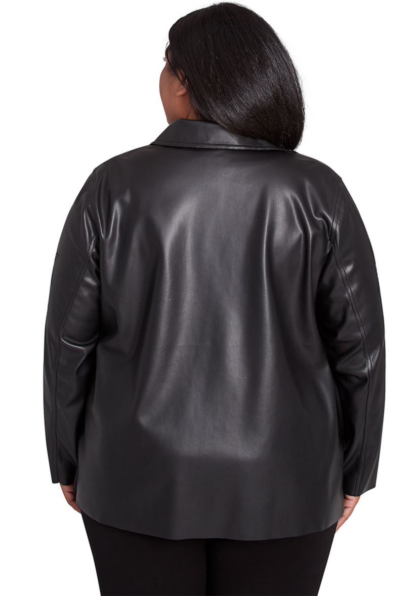 Plus Size Runway Ready Embroidered Faux Leather Jacket