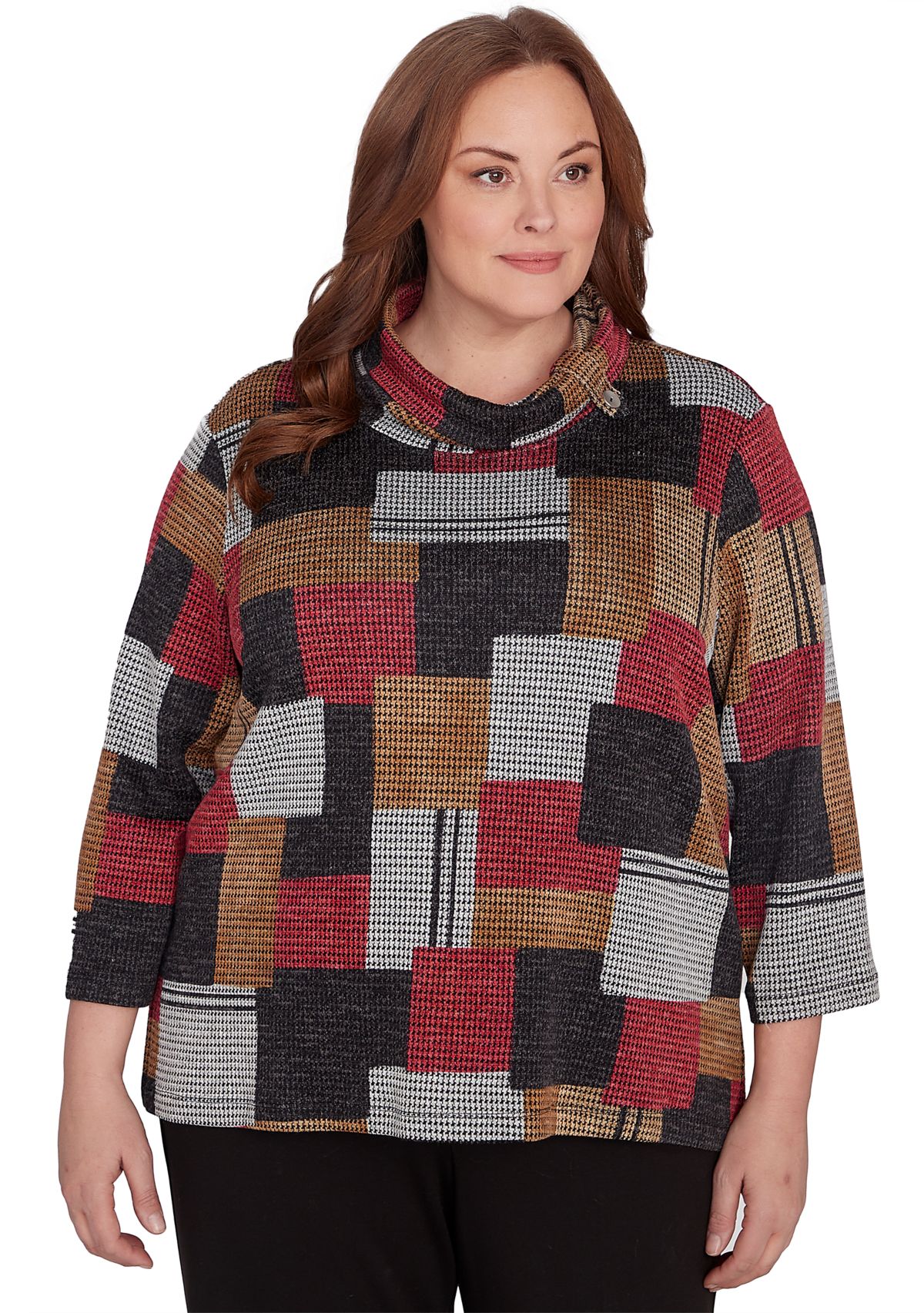 Plus Size Runway Ready Houndstooth Patchwork Top