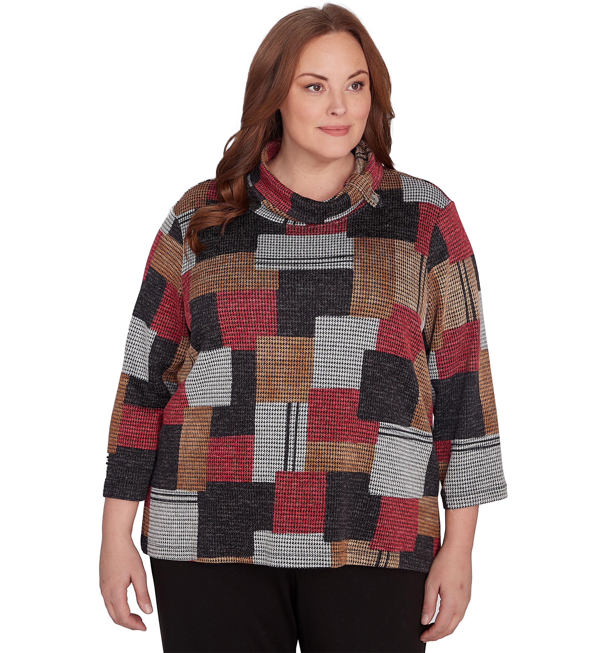Plus Size Runway Ready Houndstooth Patchwork Top