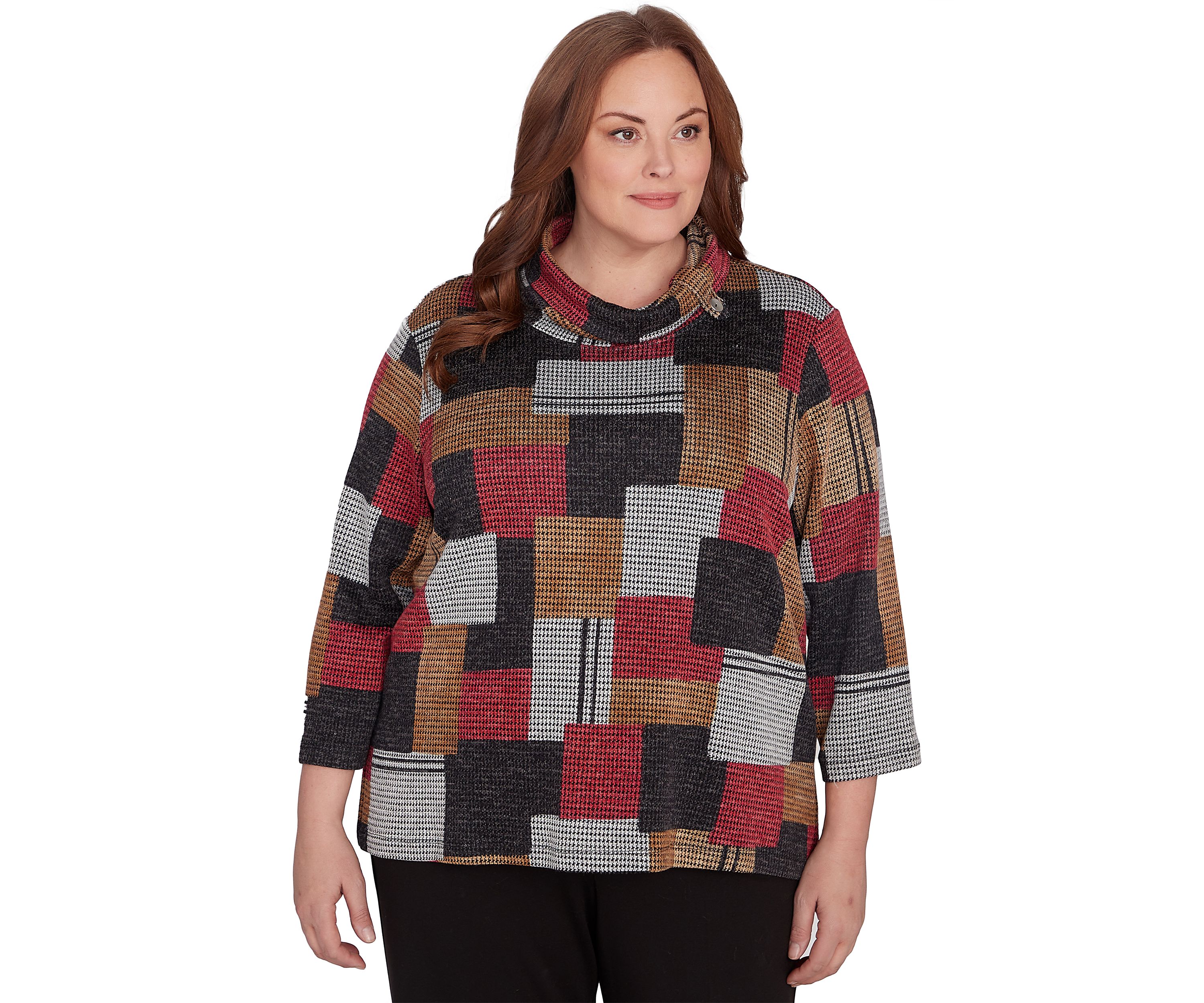 Plus Size Runway Ready Houndstooth Patchwork Top