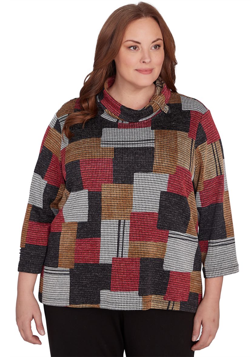 Plus Size Runway Ready Houndstooth Patchwork Top
