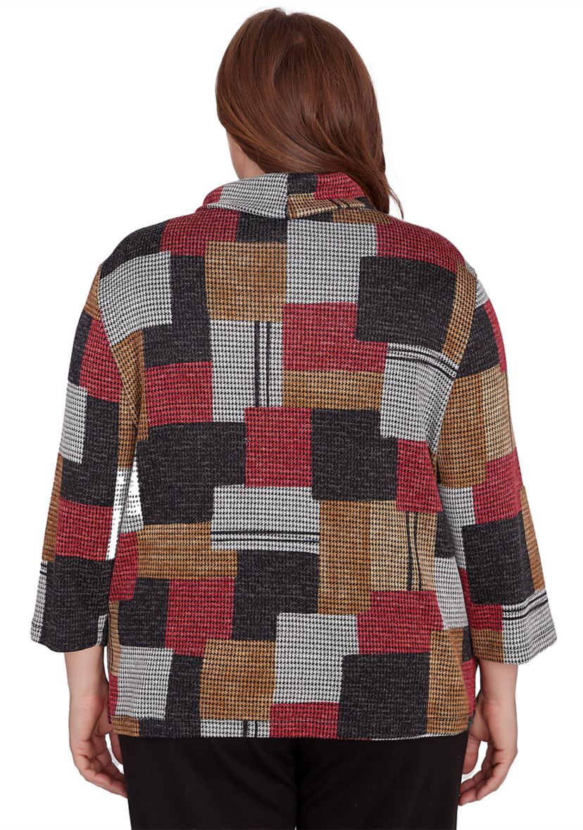 Plus Size Runway Ready Houndstooth Patchwork Top