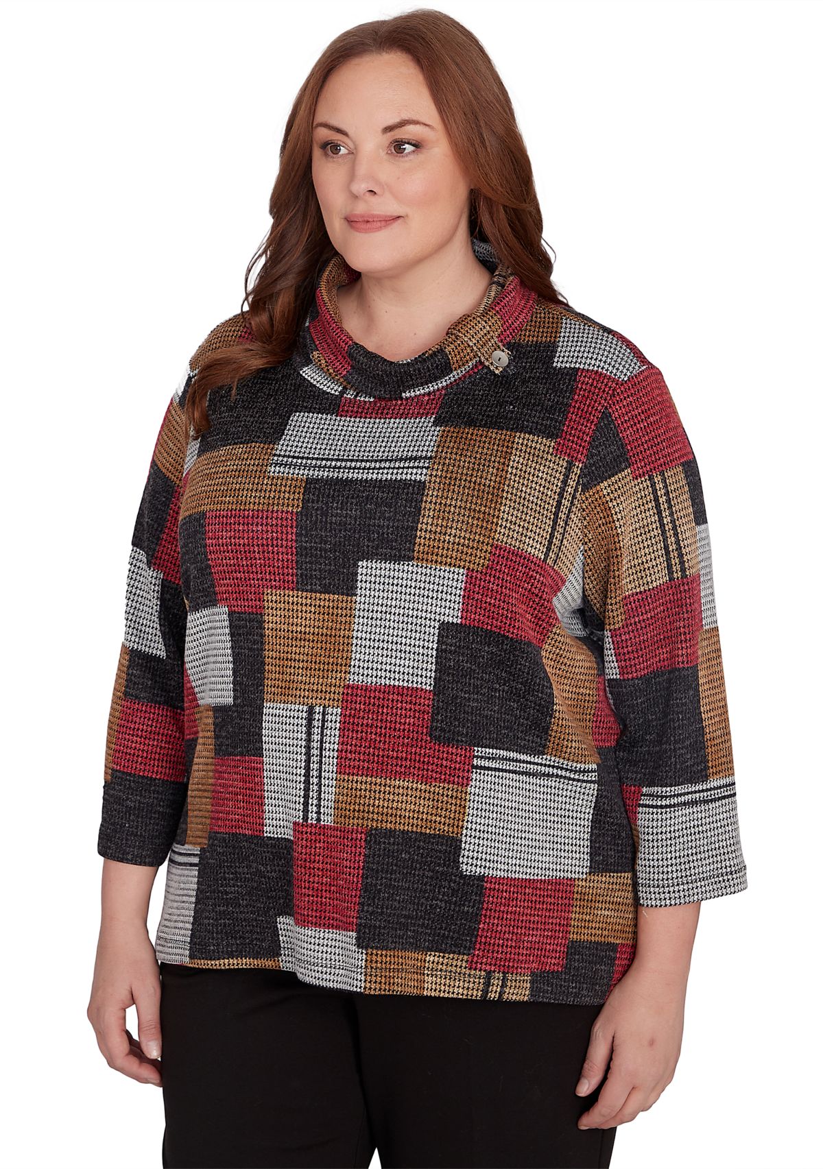 Plus Size Runway Ready Houndstooth Patchwork Top