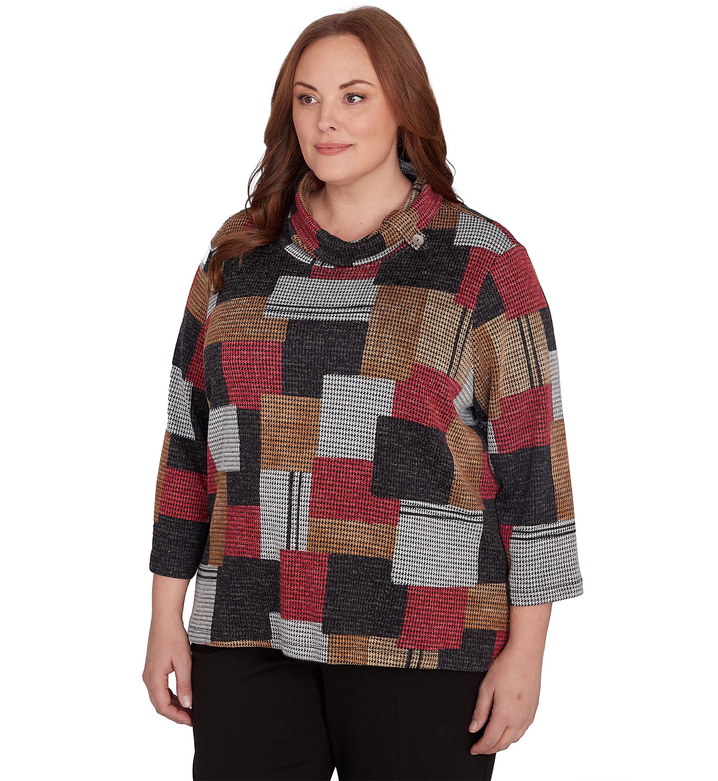 Plus Size Runway Ready Houndstooth Patchwork Top