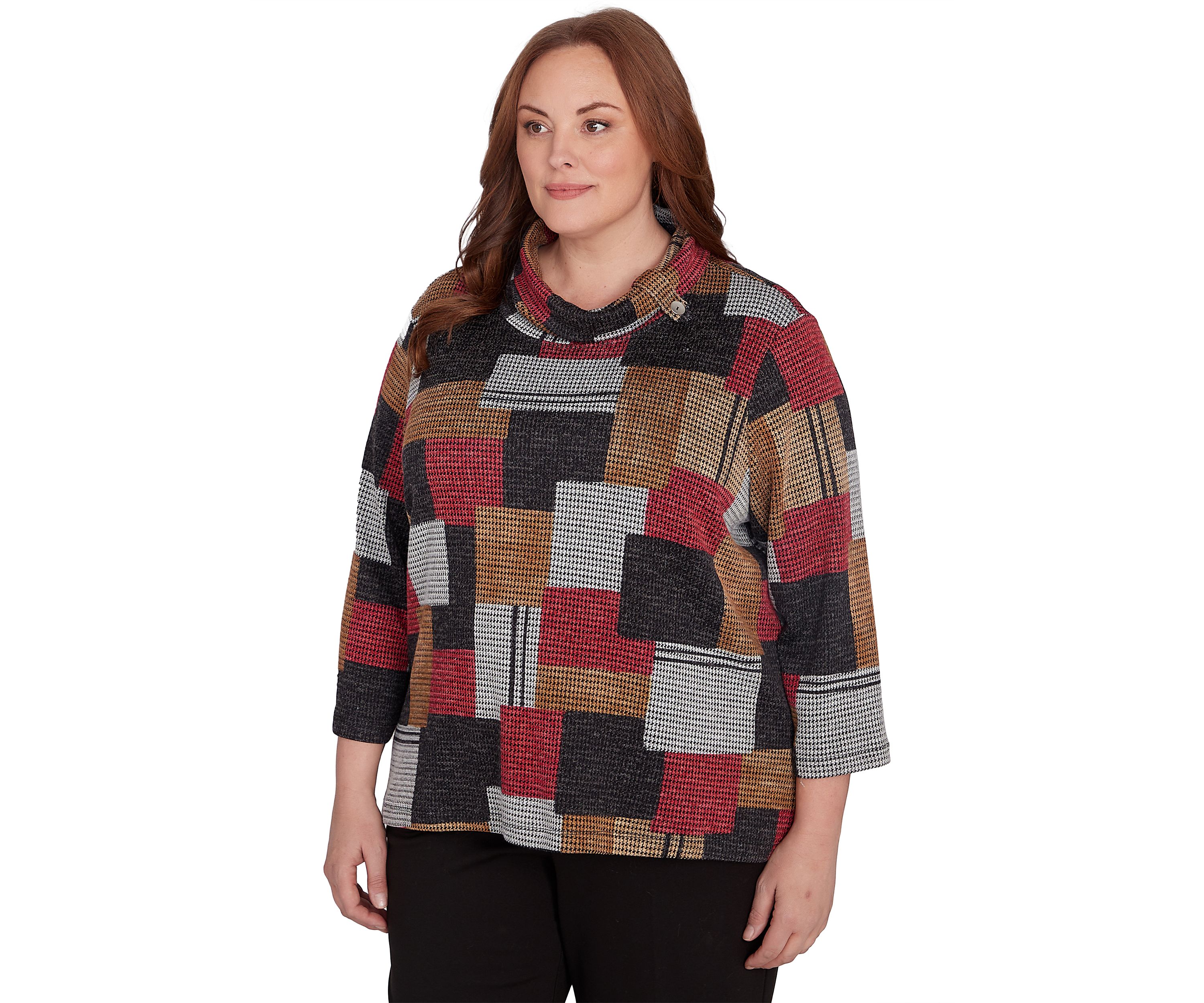 Plus Size Runway Ready Houndstooth Patchwork Top