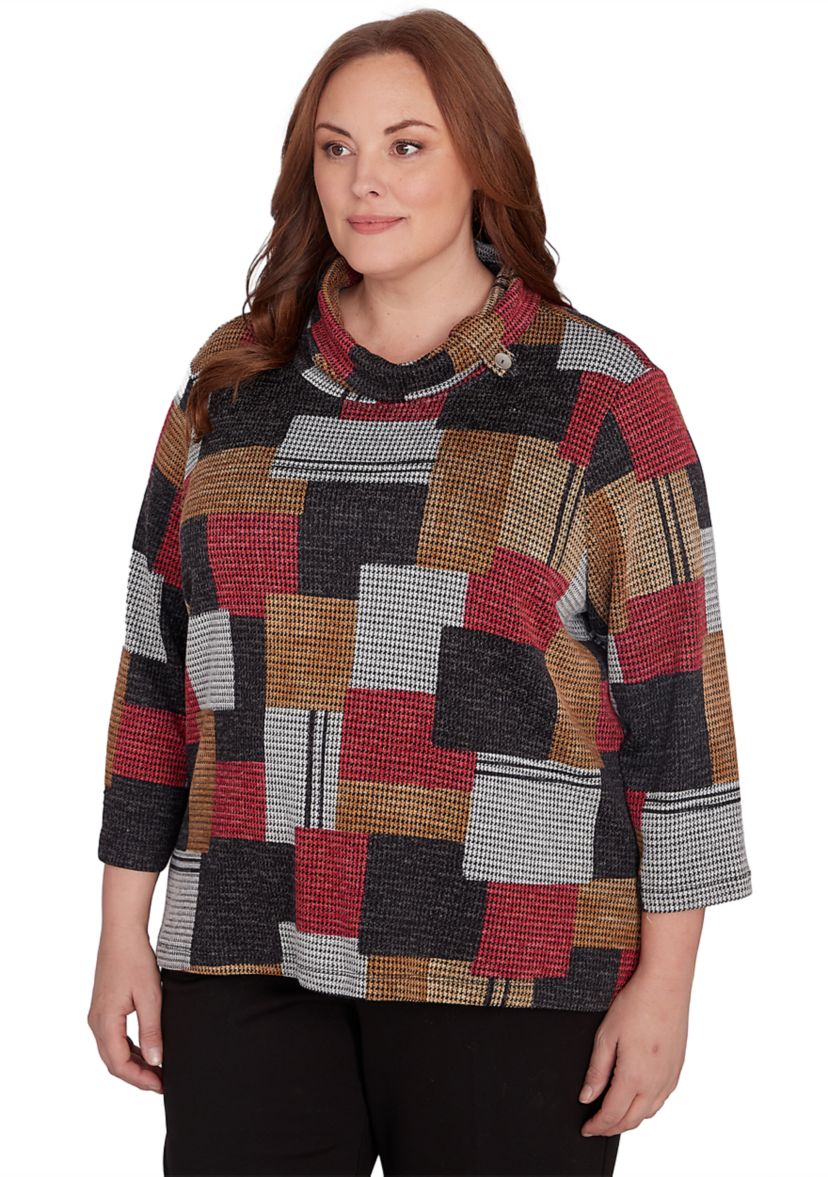 Plus Size Runway Ready Houndstooth Patchwork Top