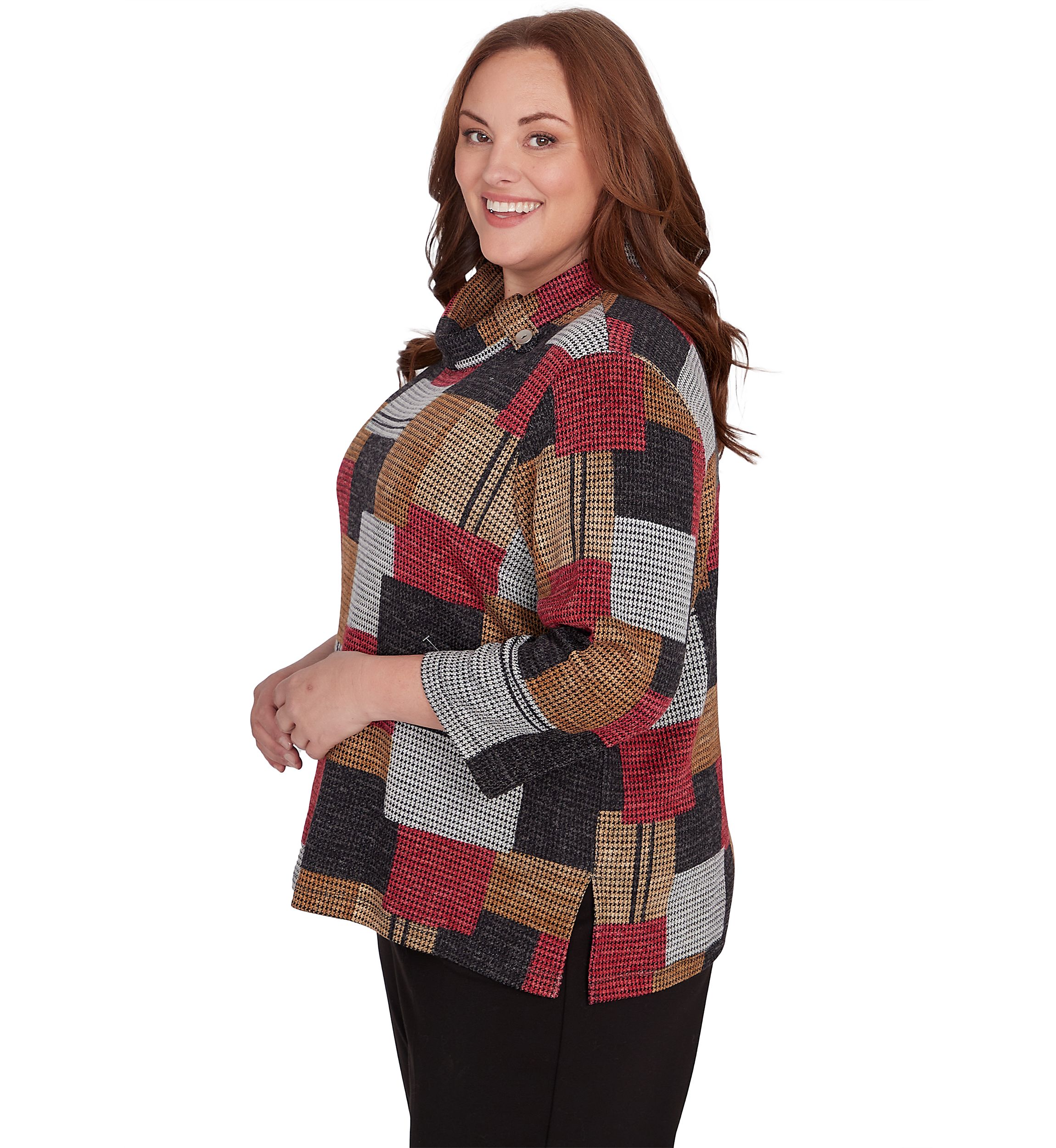 Plus Size Runway Ready Houndstooth Patchwork Top