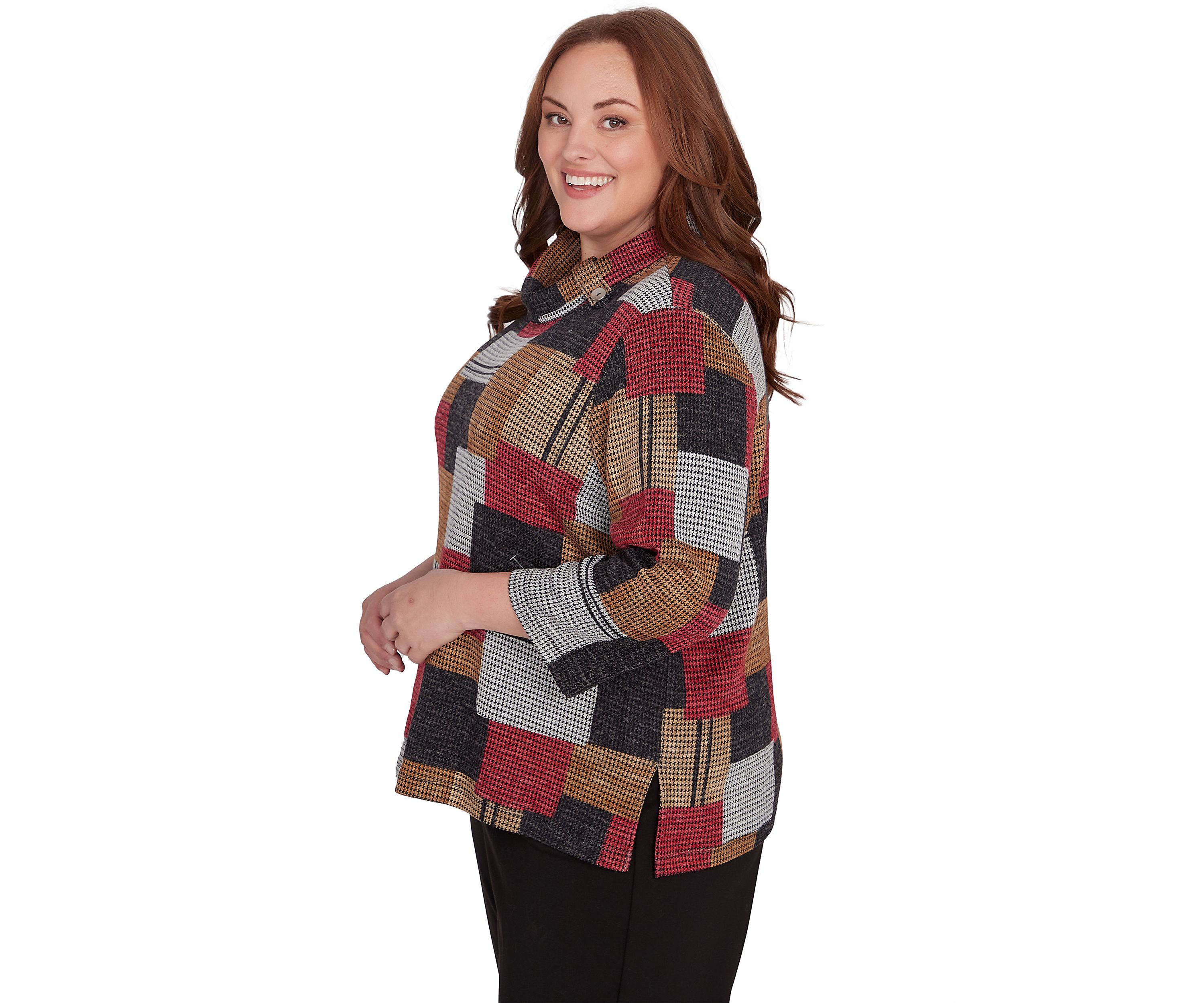 Plus Size Runway Ready Houndstooth Patchwork Top