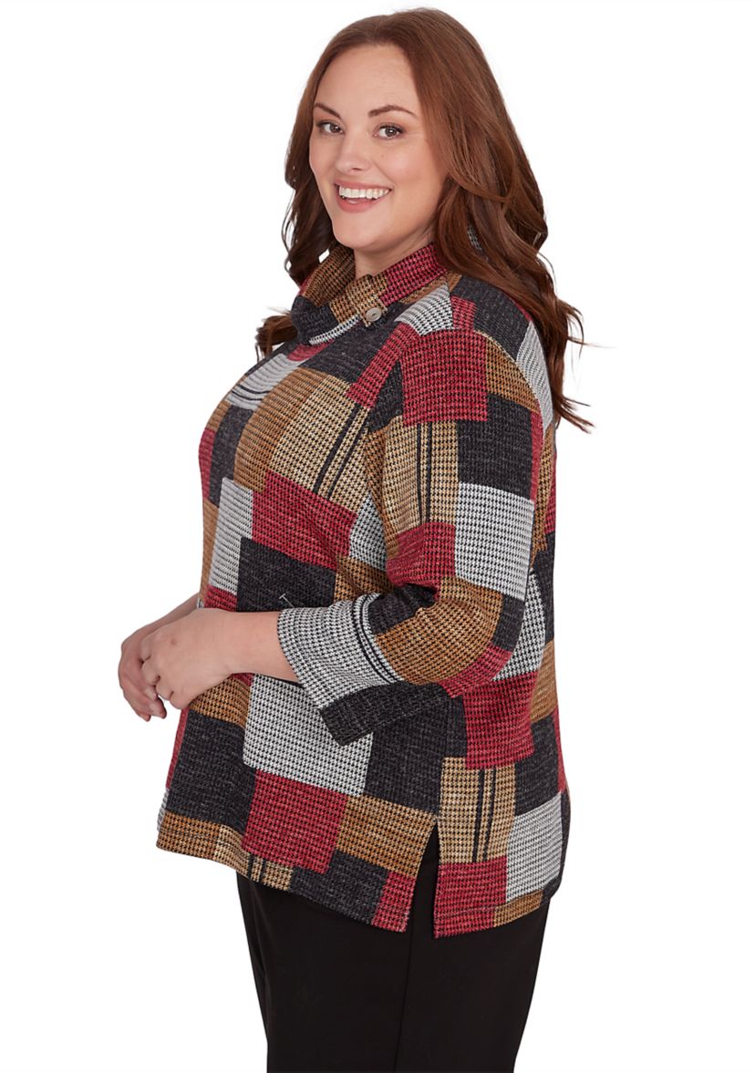 Plus Size Runway Ready Houndstooth Patchwork Top
