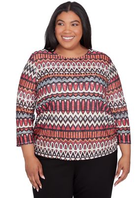 Alfred Dunner Women's Plus Size Runway Ready Geometric Biadere Top, 3X