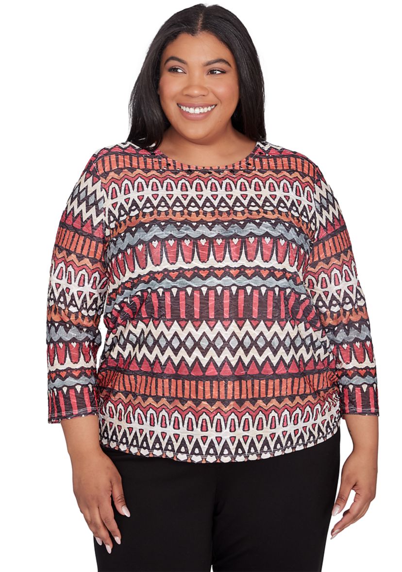 Plus Size Runway Ready Geometric Biadere Top 