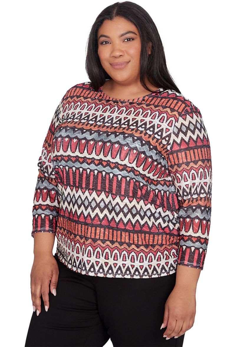 Plus Size Runway Ready Geometric Biadere Top 
