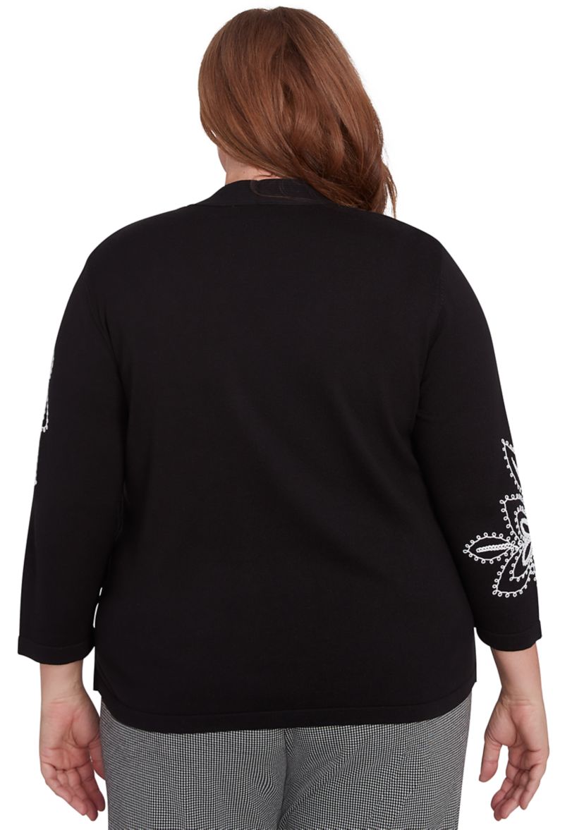 Plus Size Runway Ready Embroidered Outer Two In One Cardigan and Tank 