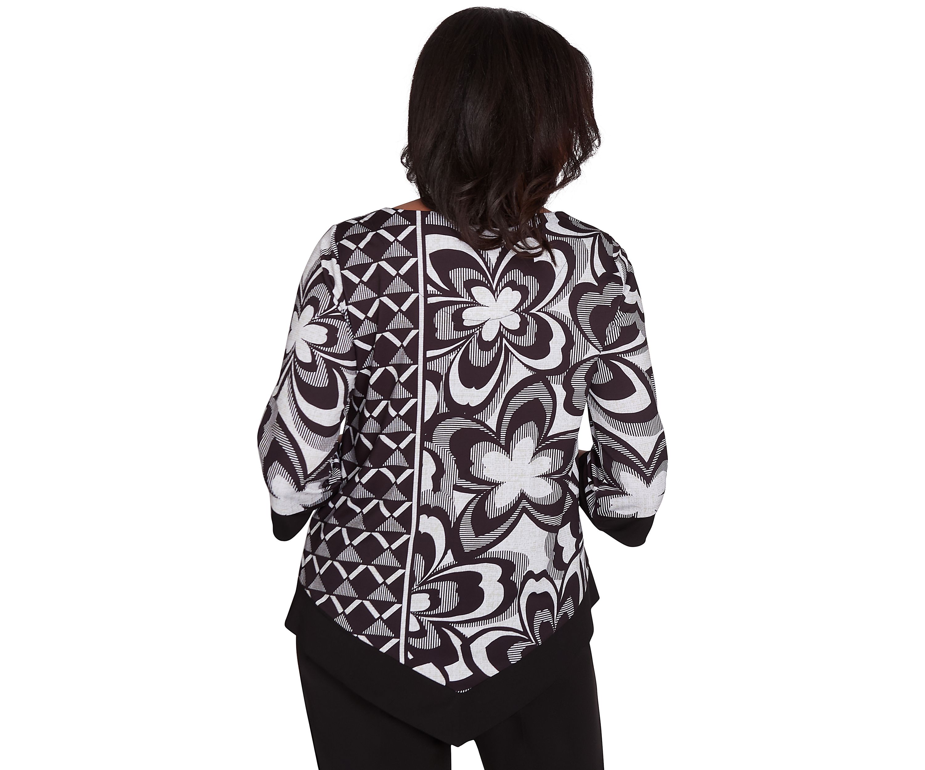 Petite Runway Ready Floral Geometric Top with Contrast Trim