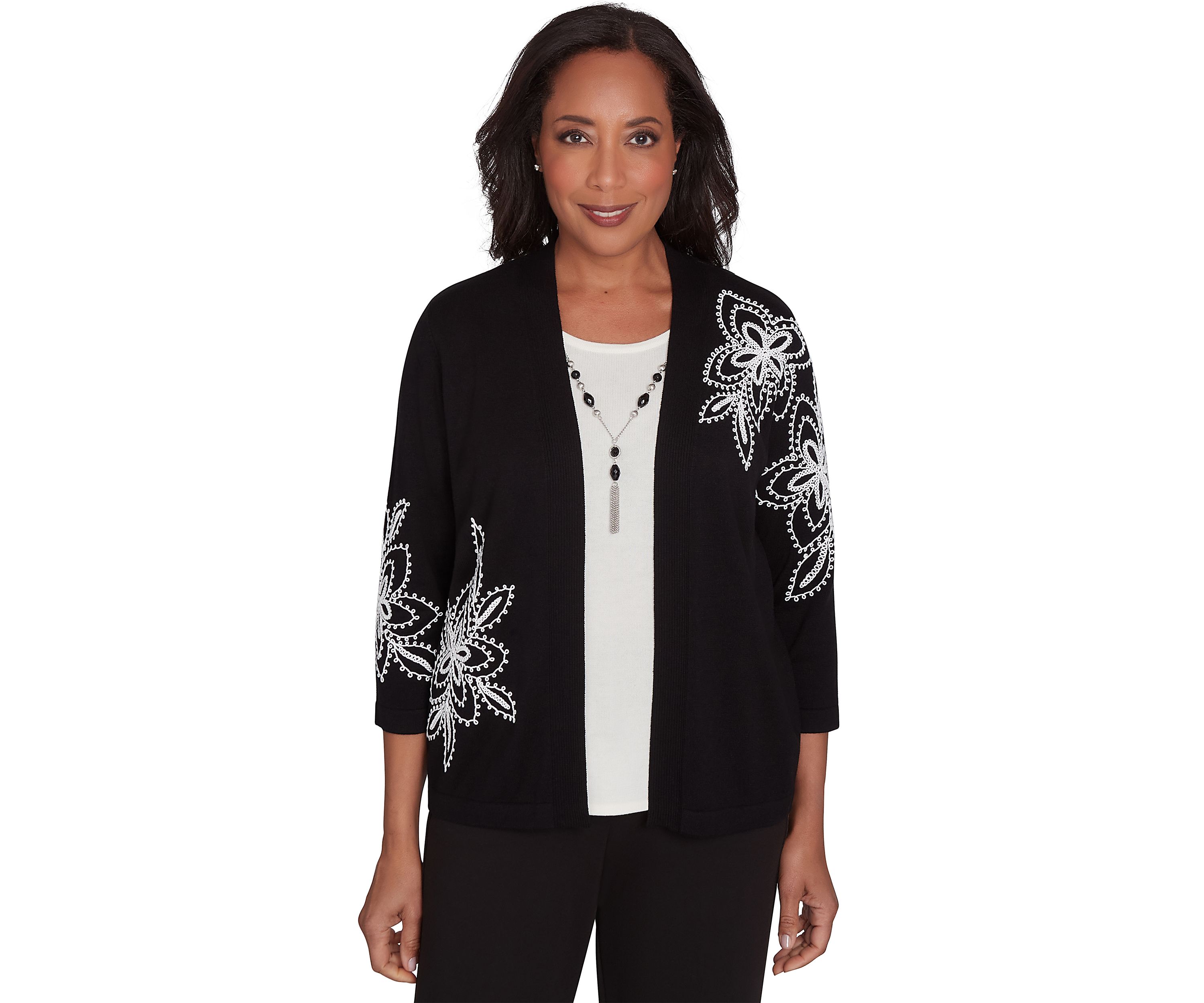 Petite Runway Ready Embroidered Outer 2Fer Top