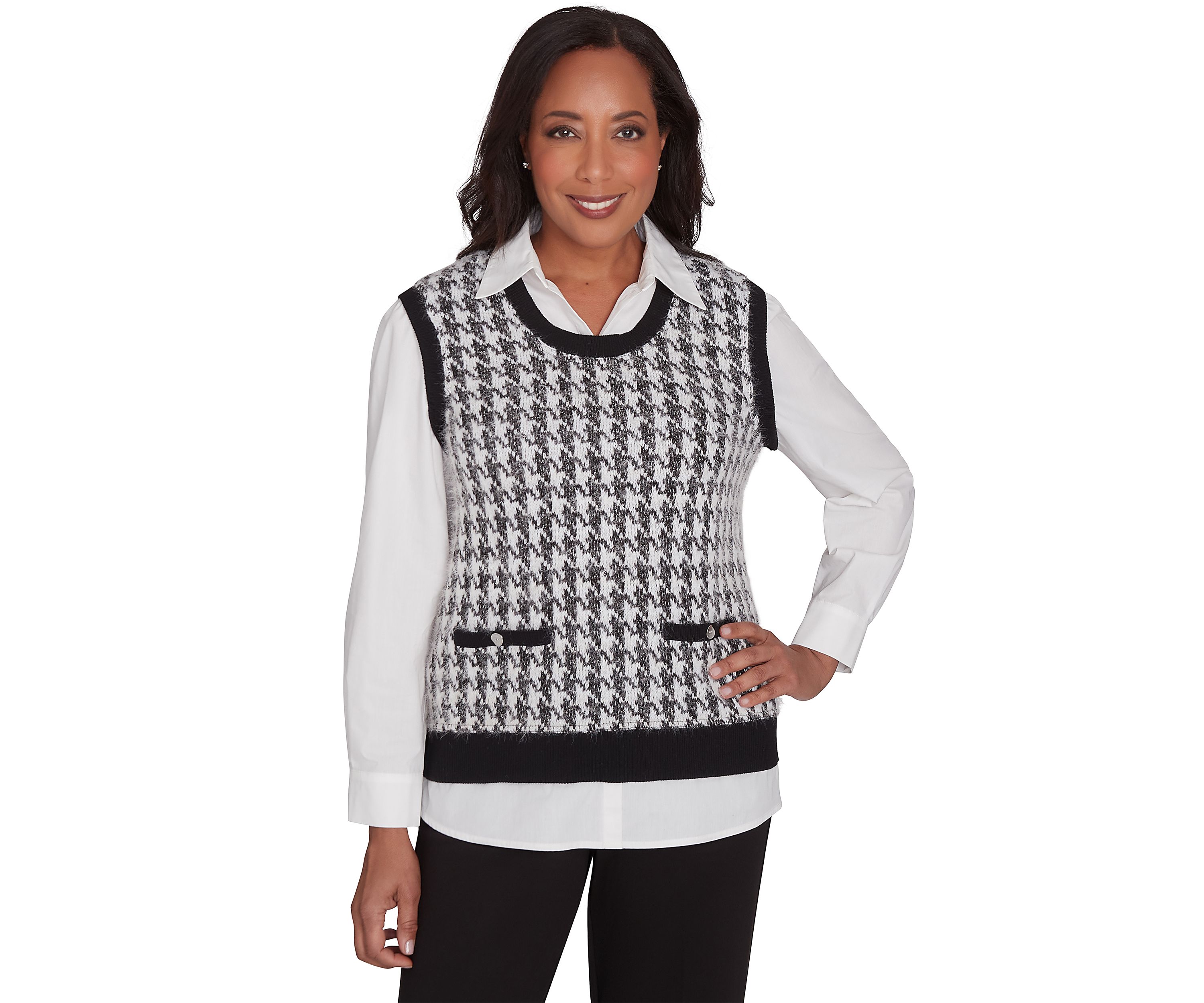 Petite Runway Ready Houndstooth 2Fer Sweater Vest