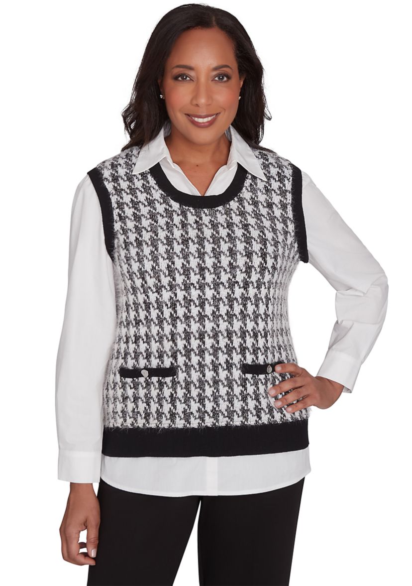 Petite Runway Ready Houndstooth 2Fer Sweater Vest