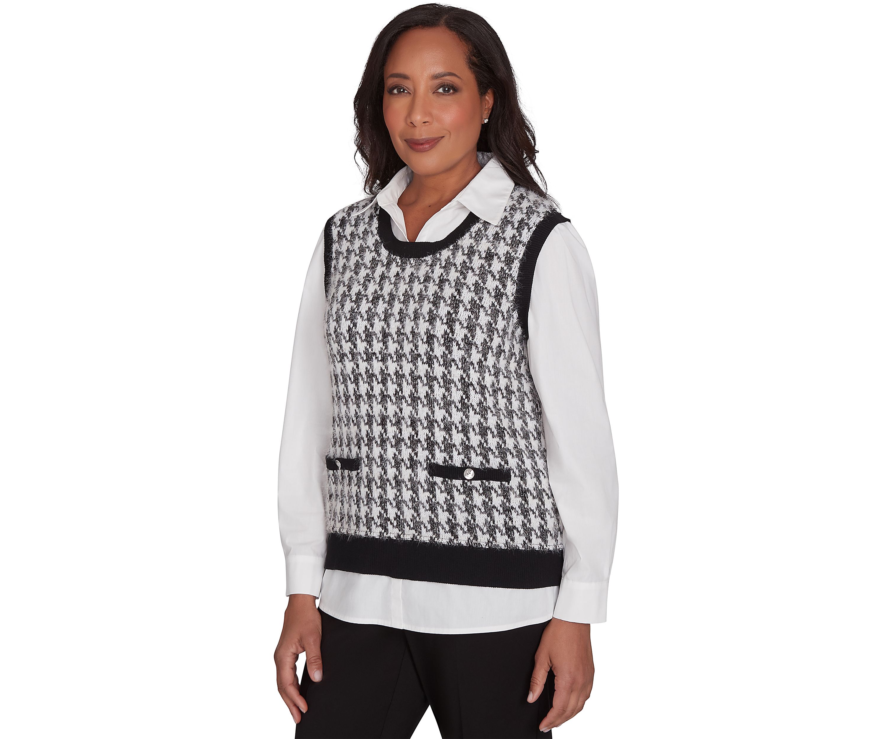 Petite Runway Ready Houndstooth 2Fer Sweater Vest