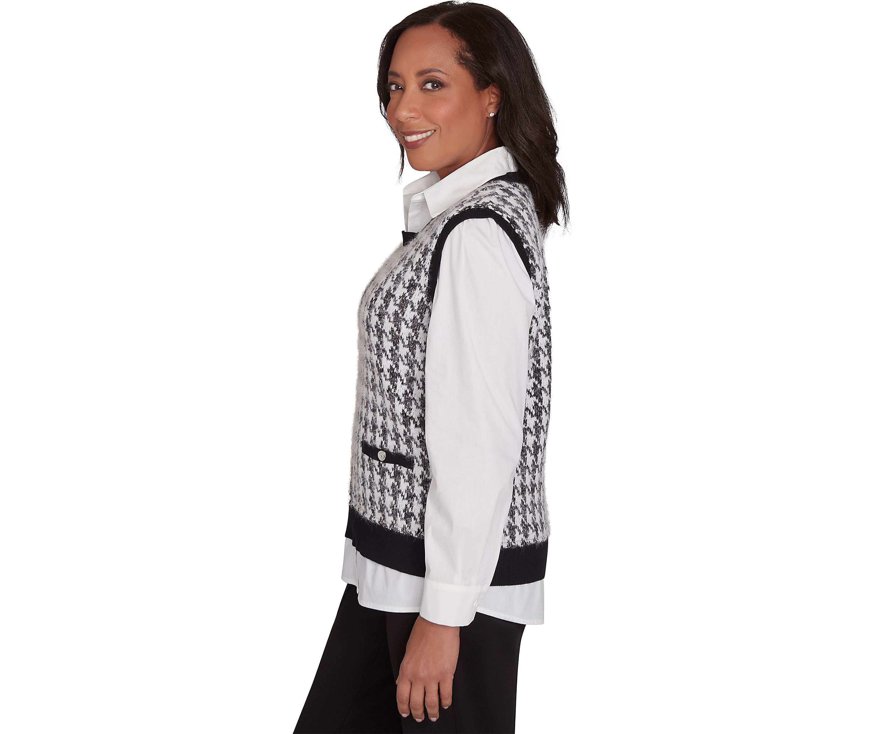Petite Runway Ready Houndstooth 2Fer Sweater Vest