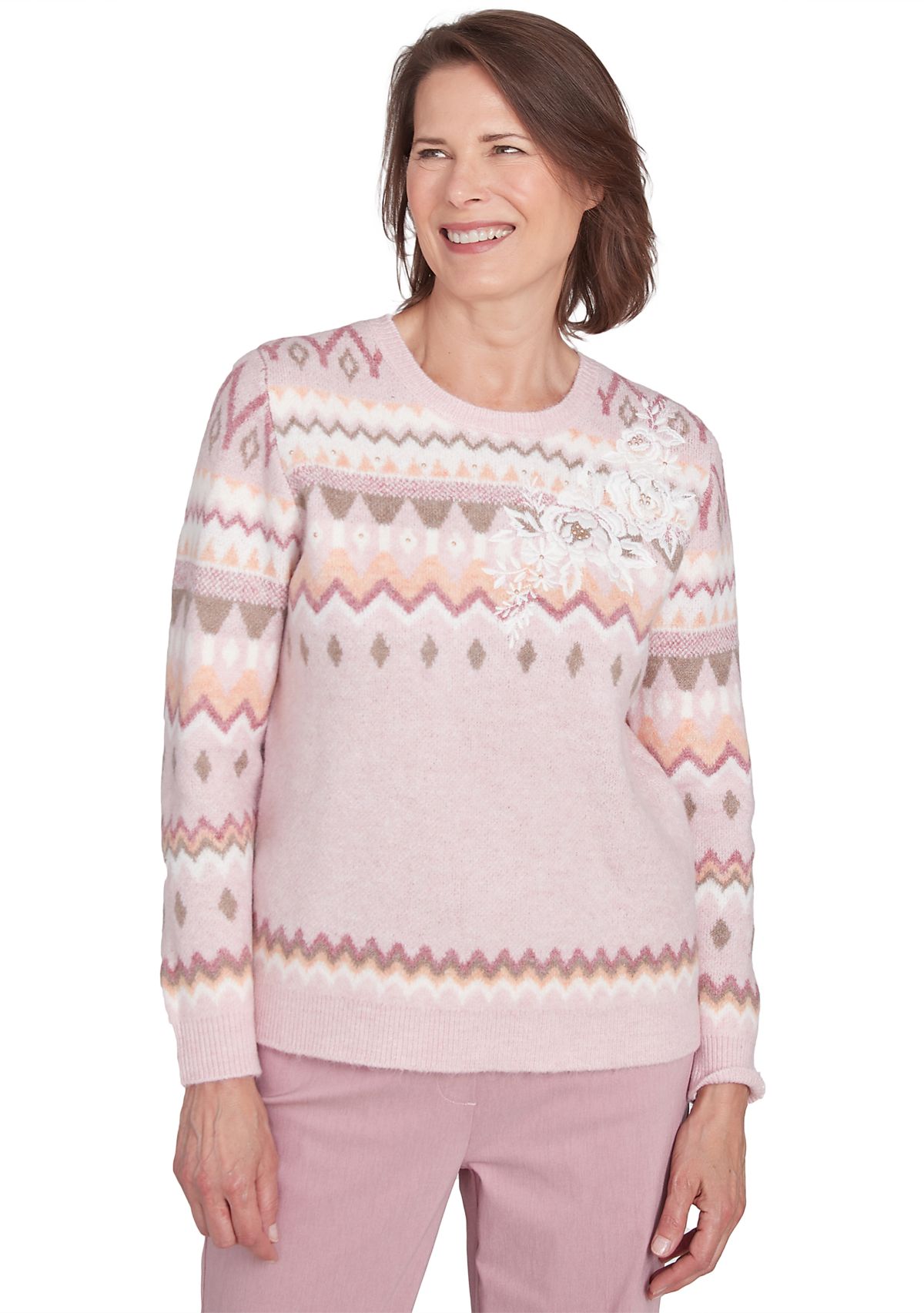 Womens Telluride Fairisle Sweater with Floral Embroidery