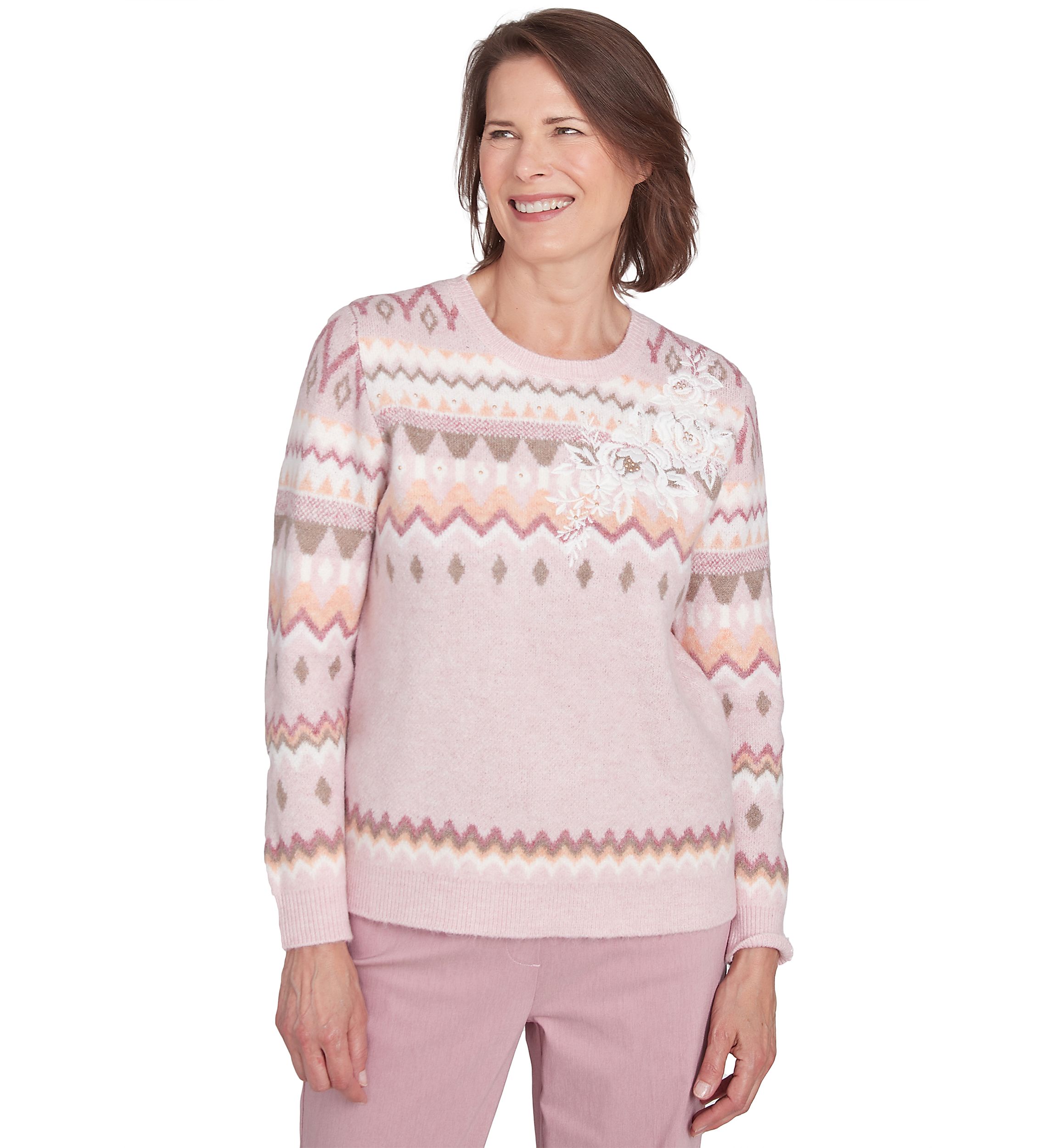 Womens Telluride Fairisle Sweater with Floral Embroidery