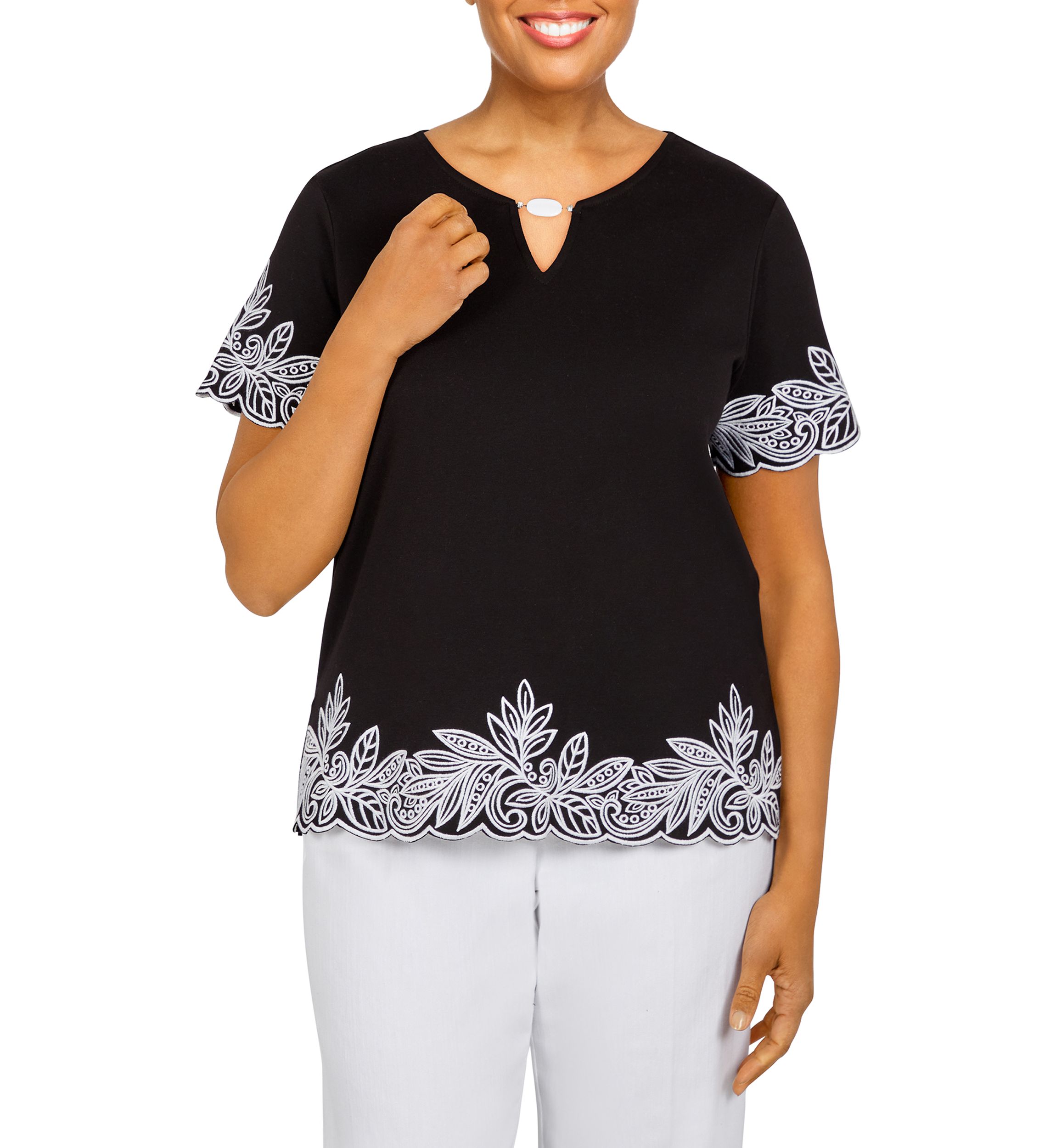 Womens Floral Embroidered Knit Top