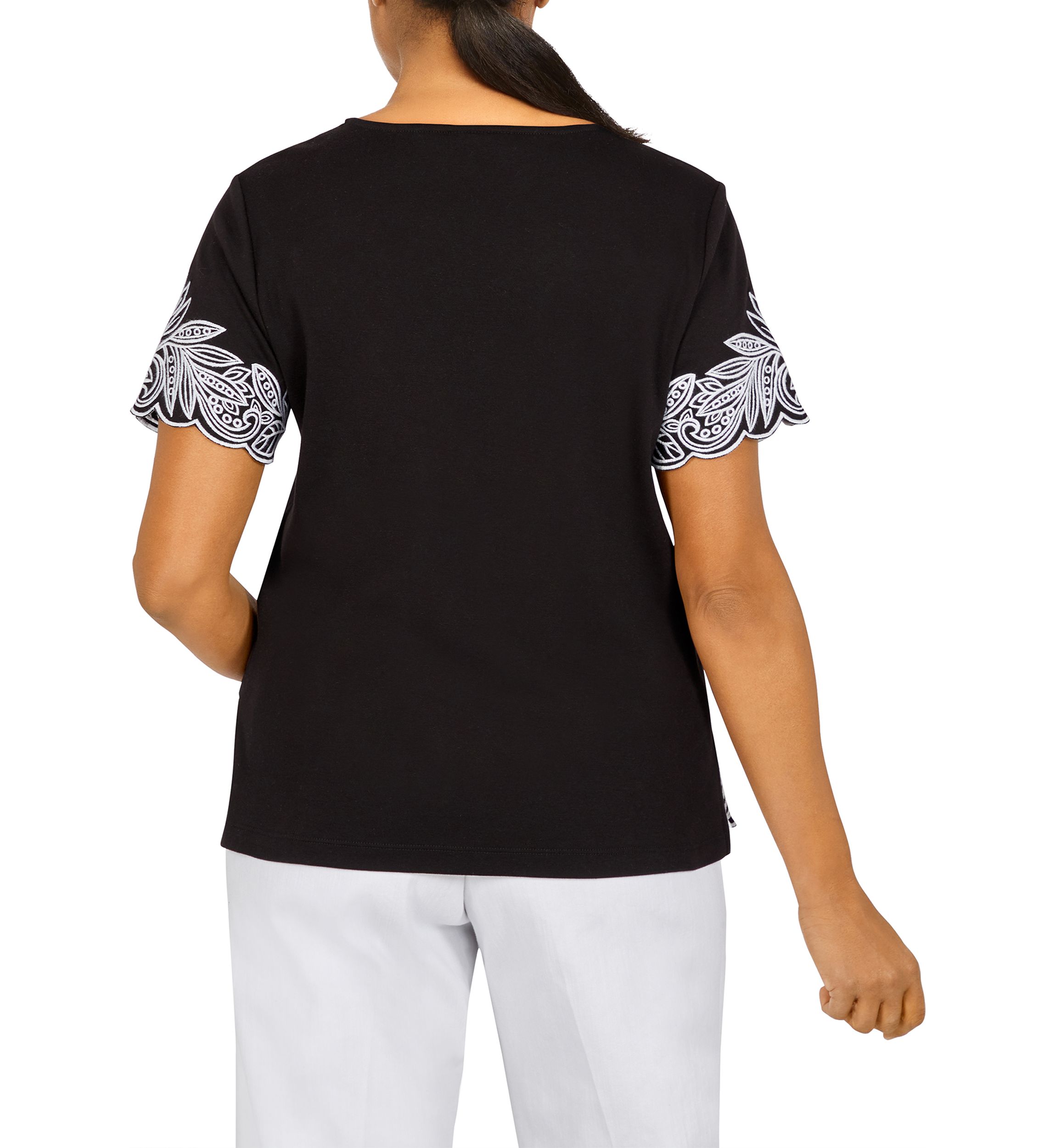 Womens Floral Embroidered Knit Top