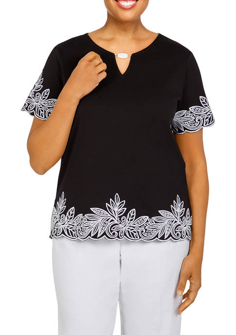 Alfred Dunner Petite Floral Embroidered Knit Top
