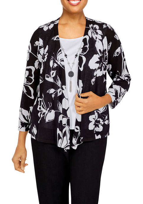 Petite Floral Two-for-One Sweater 