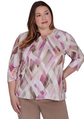 Alfred Dunner Women's Plus Size Telluride Geometric Top, 3X