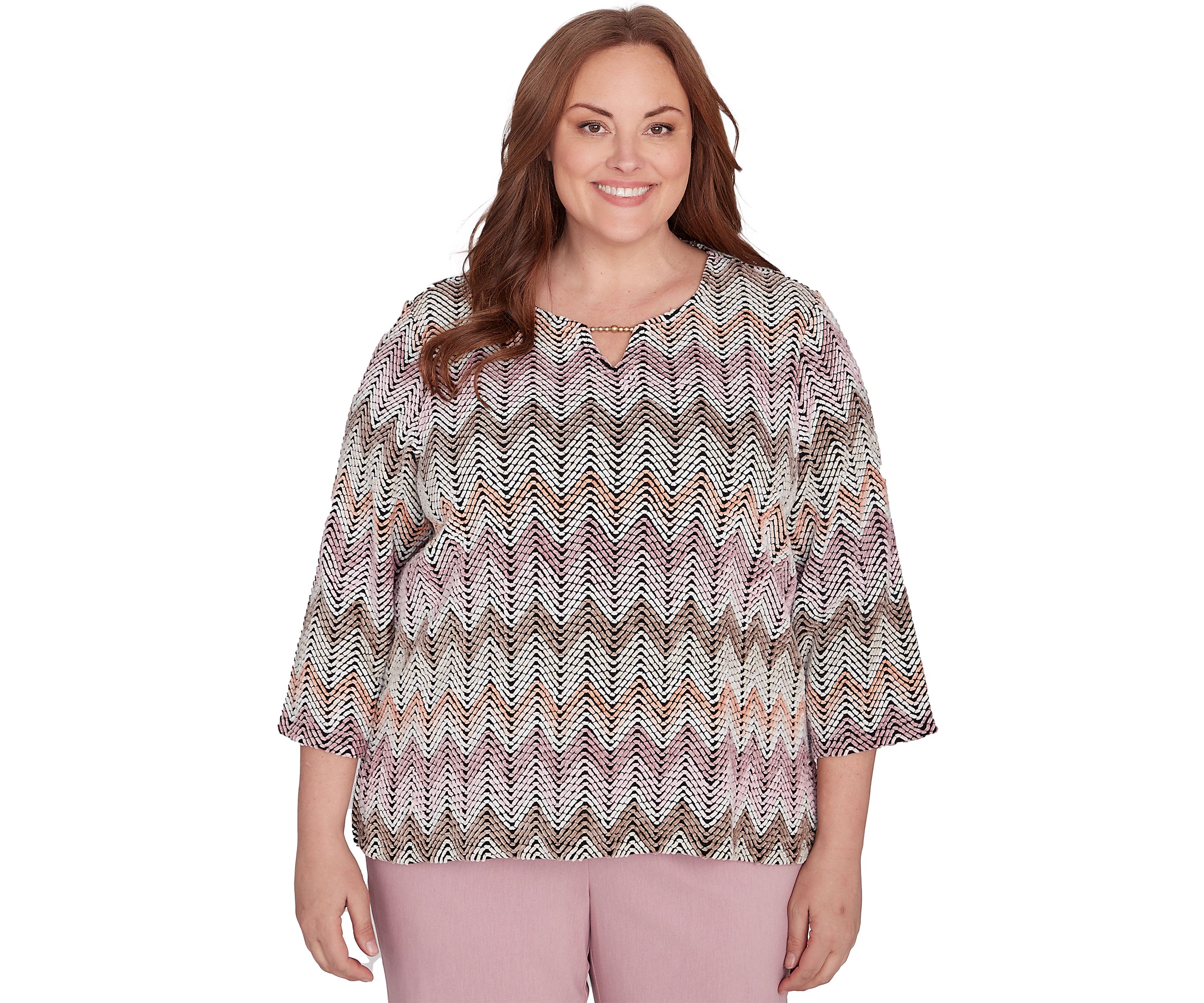Plus Size Telluride Chenille Zig Zag Print T-Shirt