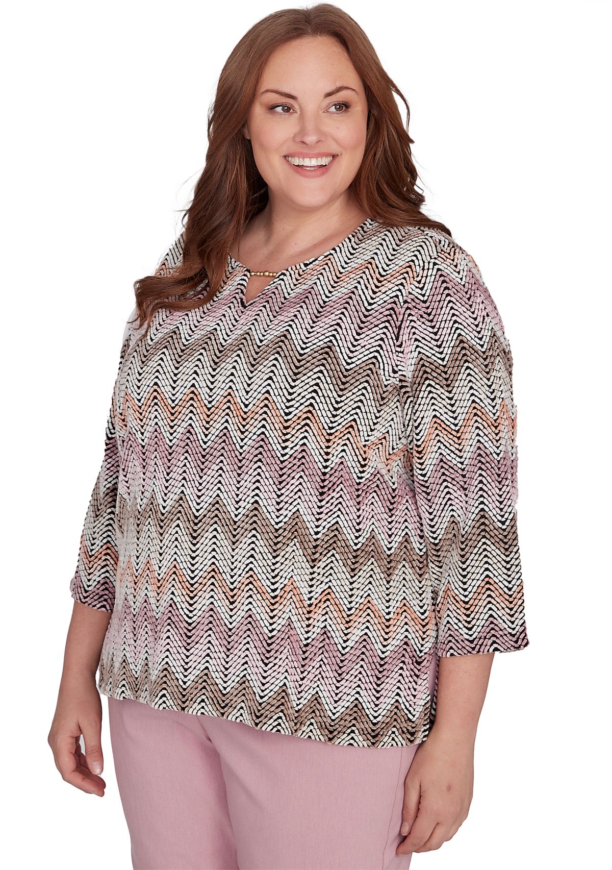 Plus Size Telluride Chenille Zig Zag Print T-Shirt