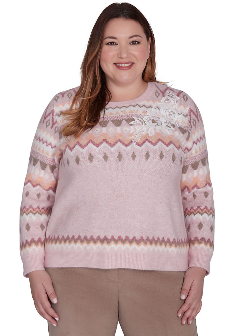 Plus Size Telluride Fairisle Sweater with Floral Embroidery