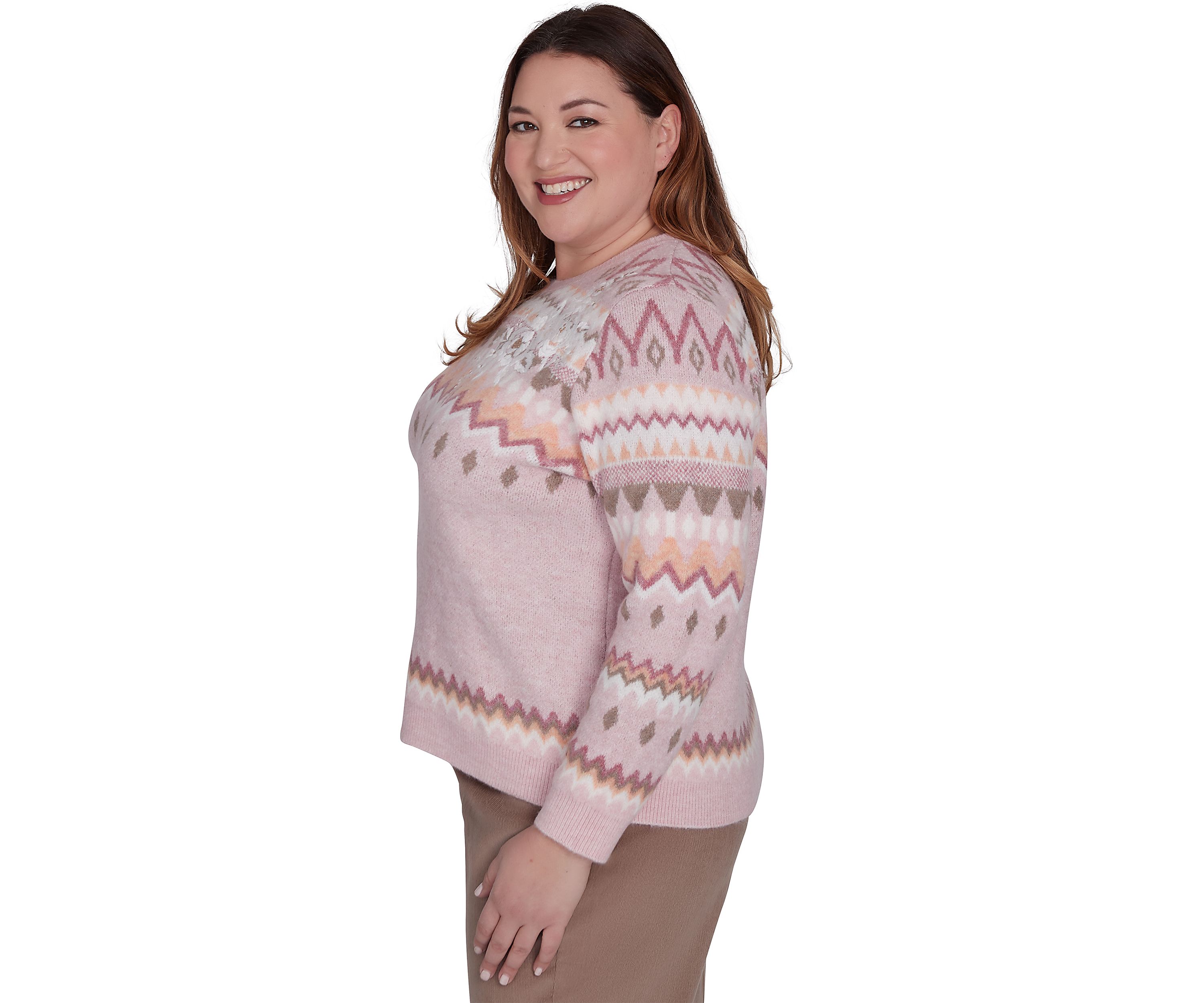 Plus Size Telluride Fairisle Sweater with Floral Embroidery