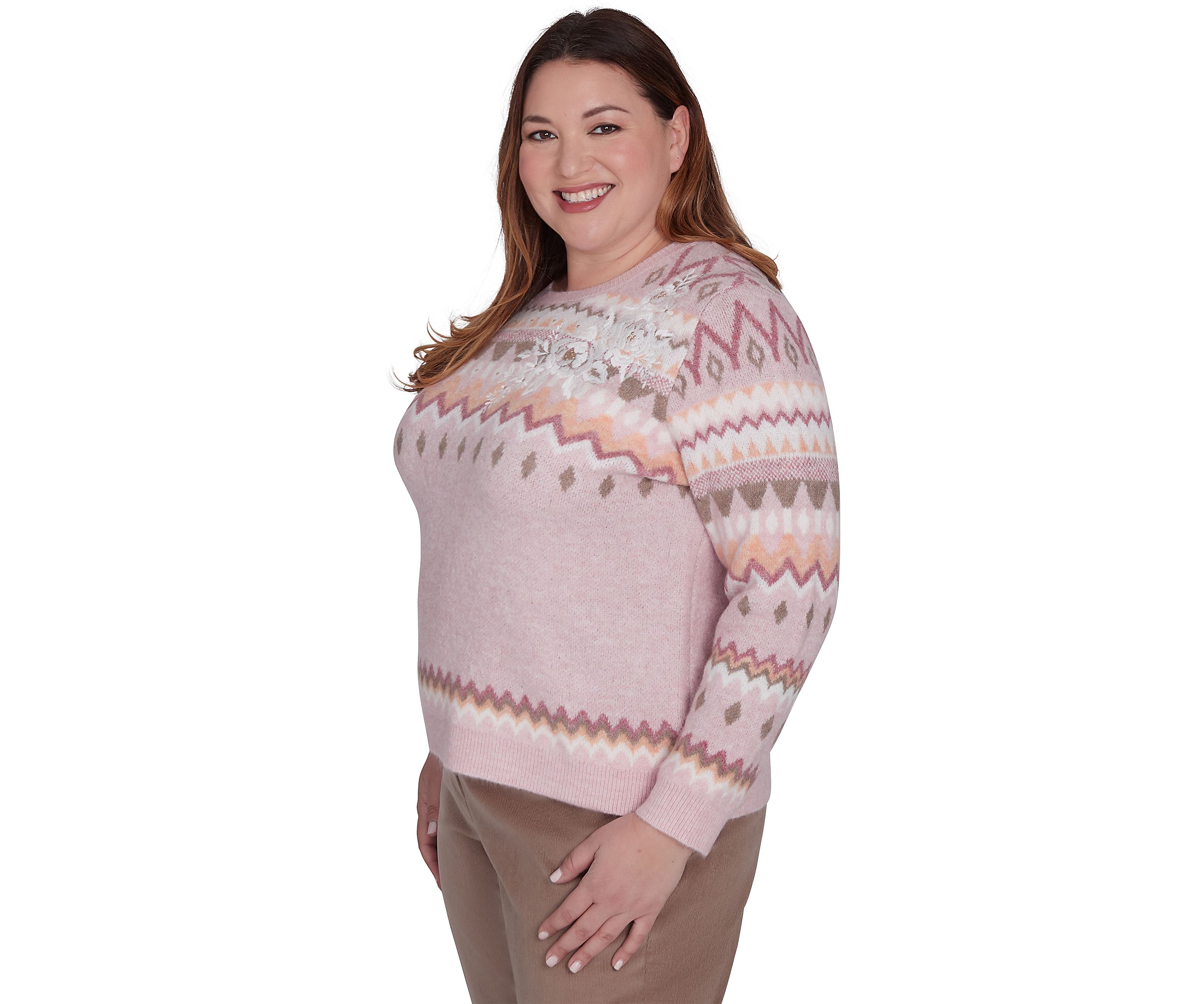 Plus Size Telluride Fairisle Sweater with Floral Embroidery