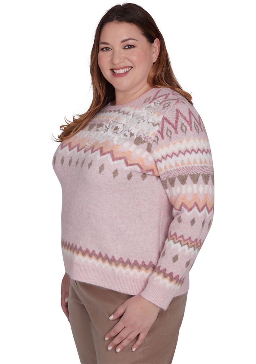 Plus Size Telluride Fairisle Sweater with Floral Embroidery