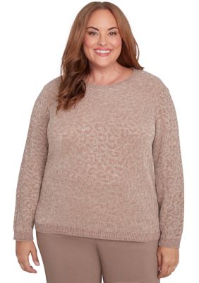 Alfred Dunner Women's Plus Size Telluride Textured Metallic Chenille Sweater