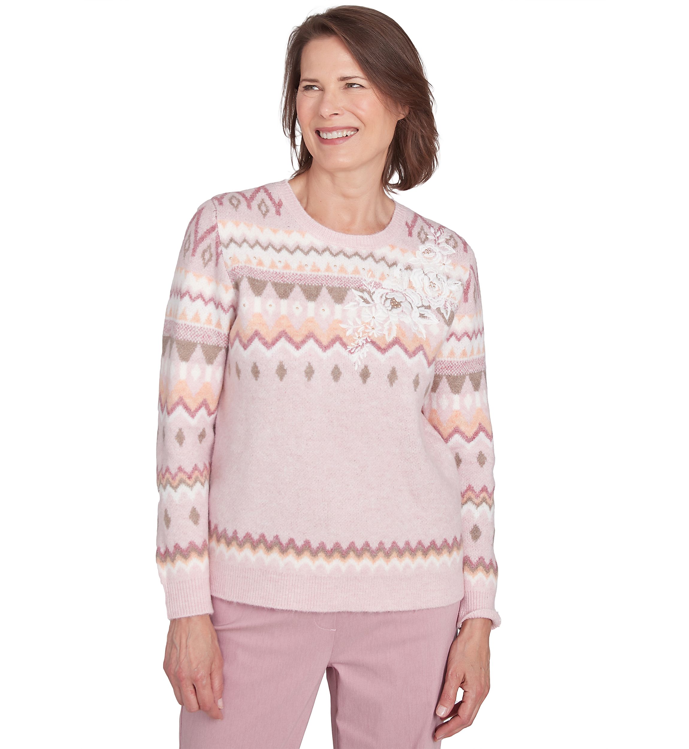 Petite Telluride Fairisle Sweater with Floral Embroidery