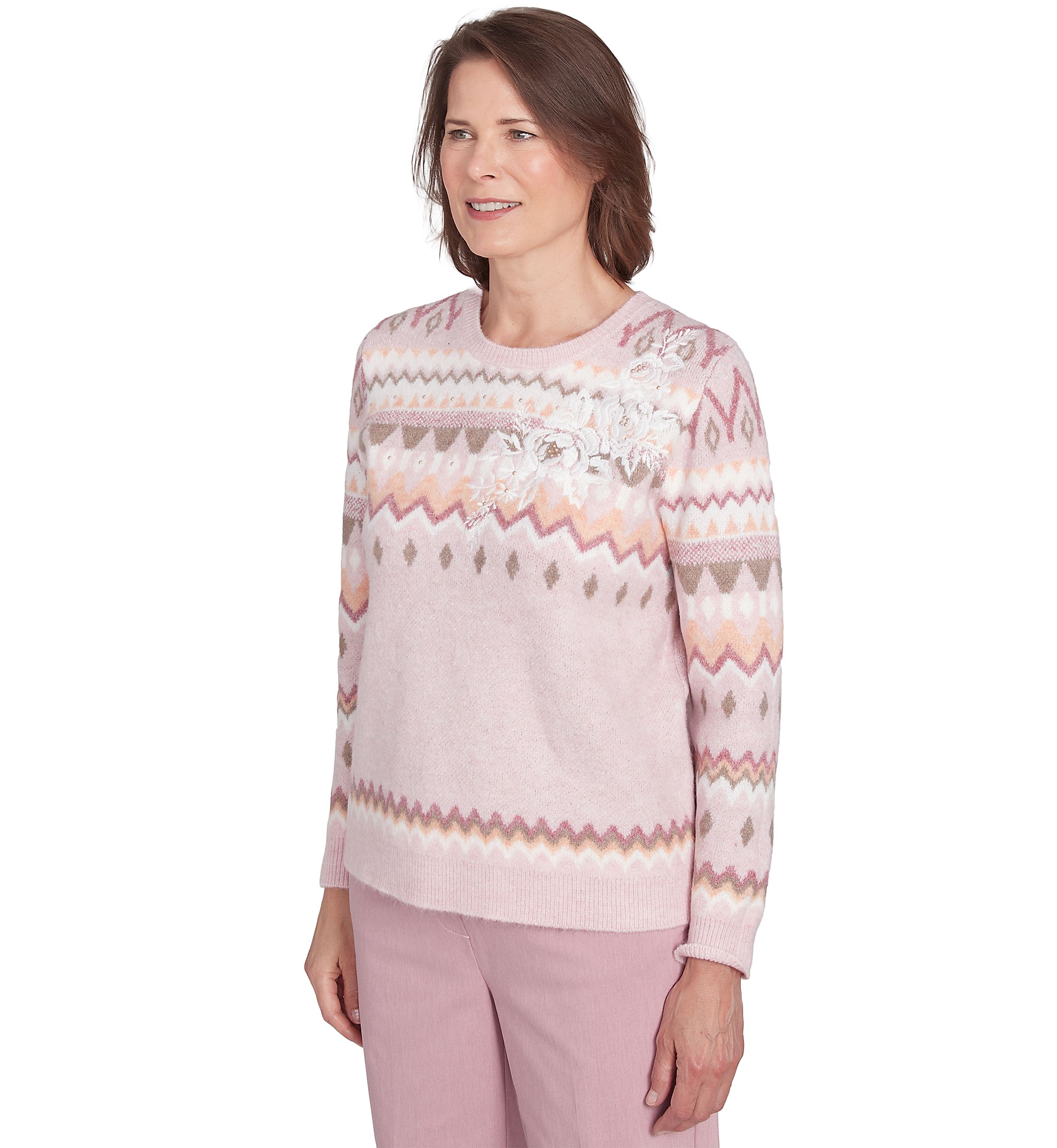 Petite Telluride Fairisle Sweater with Floral Embroidery