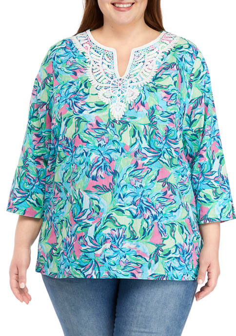 Alfred Dunner Plus Size 3/4 Sleeve Flamingo Floral
