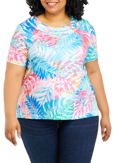 Alfred Dunner Plus Size Watercolor Tropical Print Top