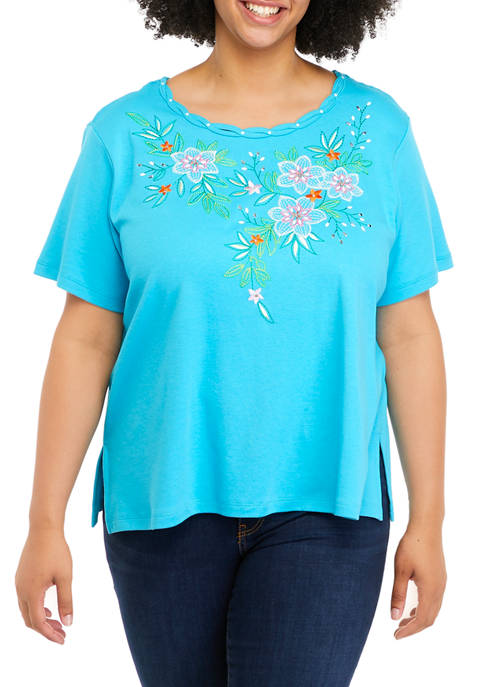Alfred Dunner Plus Size Floral Yoke Top