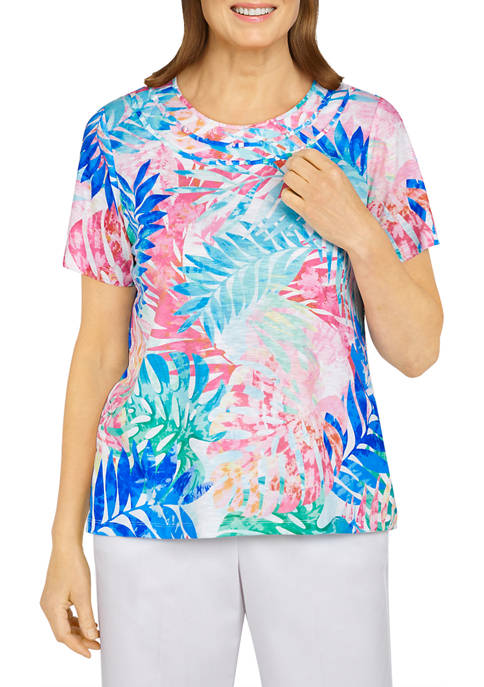 Alfred Dunner Petite Watercolor Tropical Leaf T-Shirt