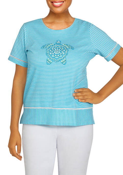 Alfred Dunner Petite Turtle Mosaic Stripe Knit Top