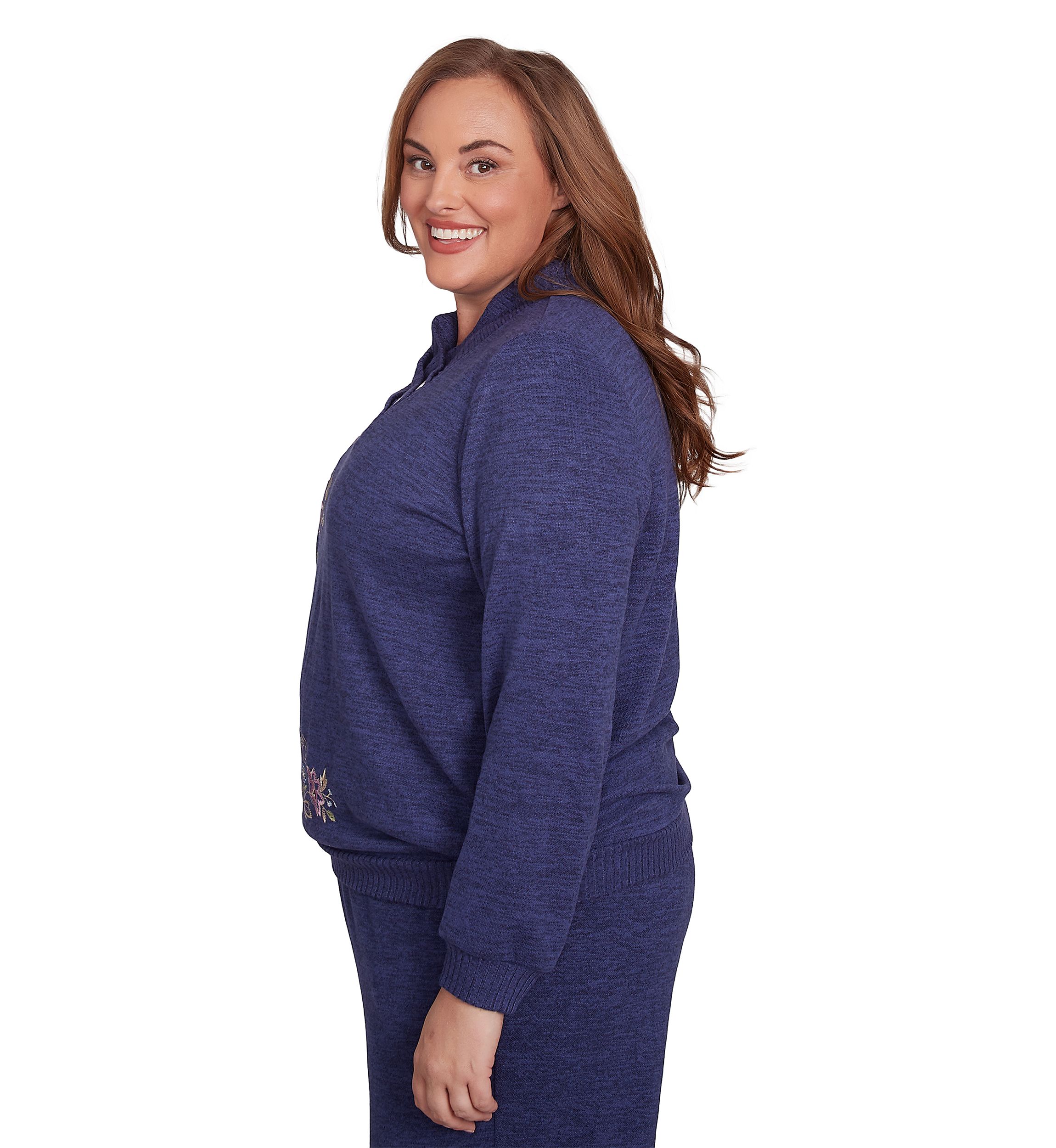 Plus Size French Quarter Paisley Embroidered Envelope Neck Sweater 